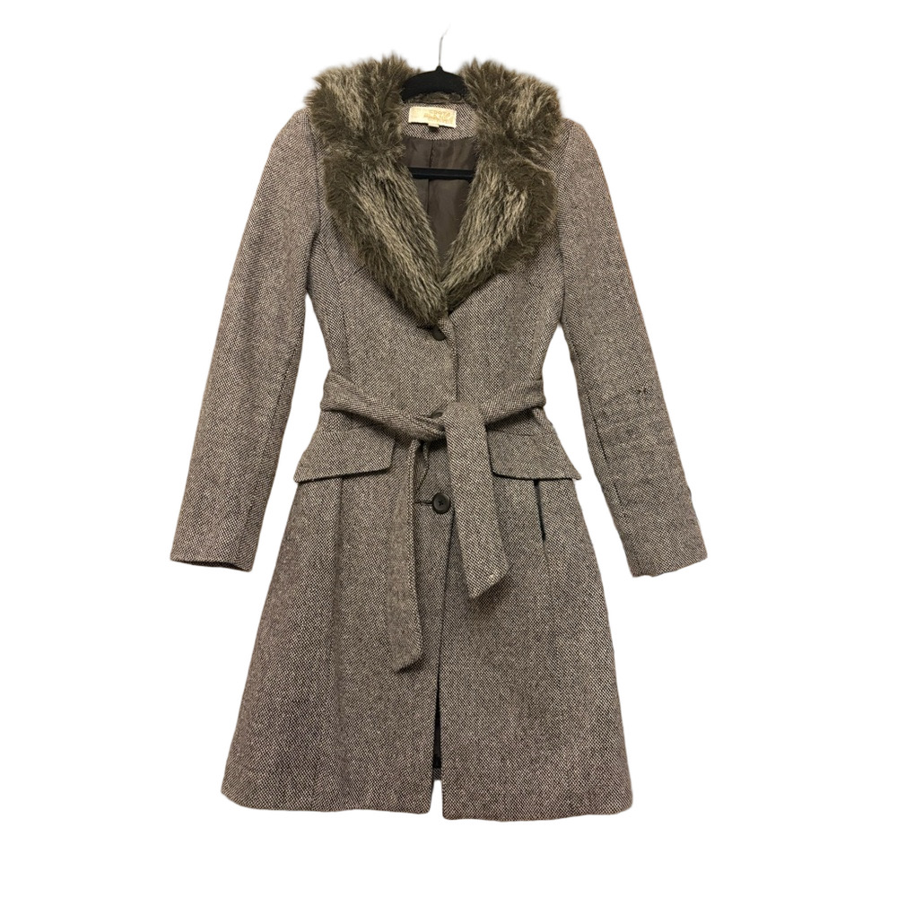 Vintage Wool Blend Coat with Faux Fur Collar